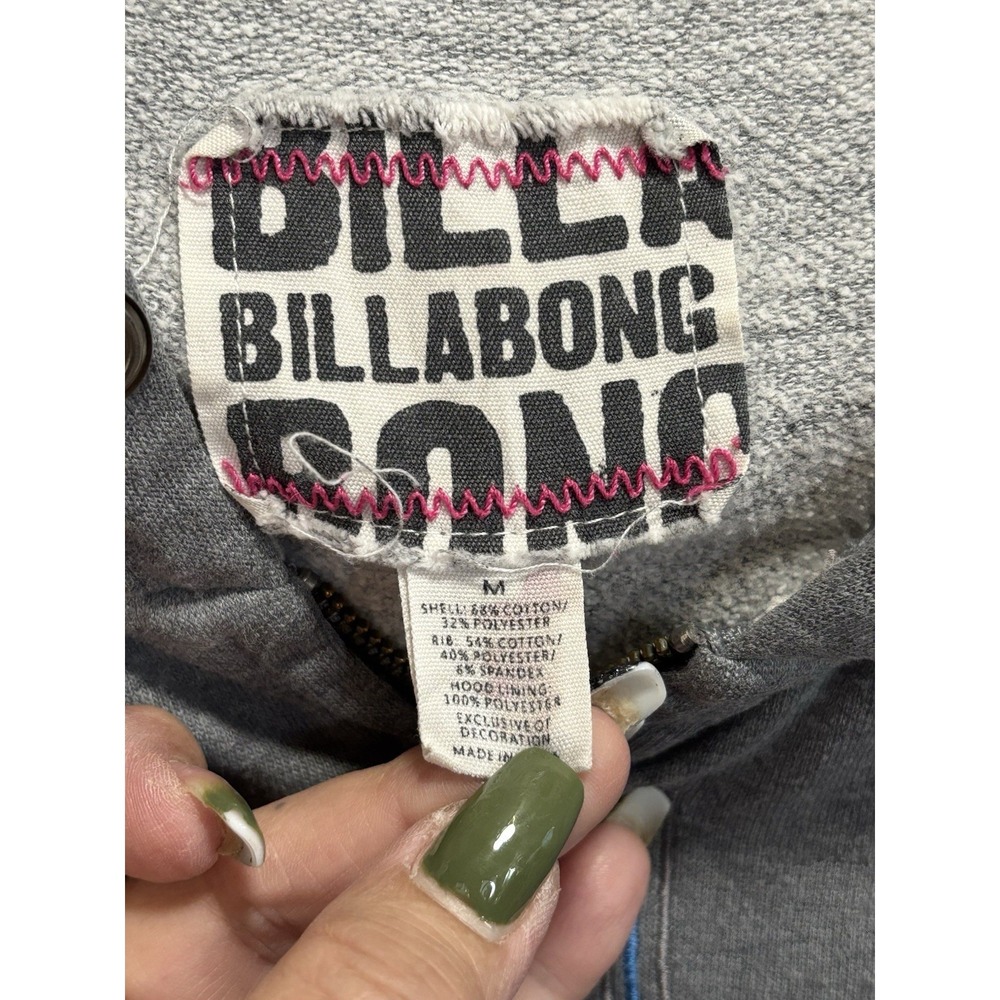 Vintage Billabong Zip Up Sherpa Hood Jacket Size M Pocket Logo‎ Graphic 73' - Picture 3 of 7
